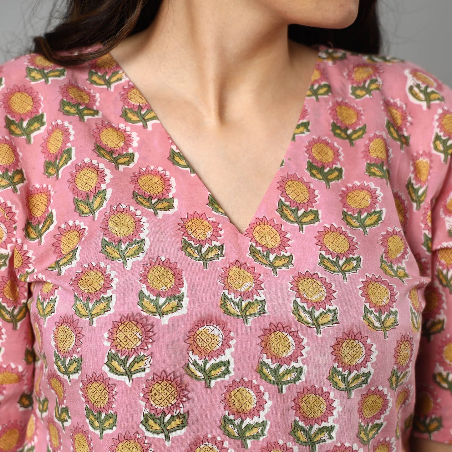 Pink - Sanganeri Block Printed Cotton Long Straight Kurta