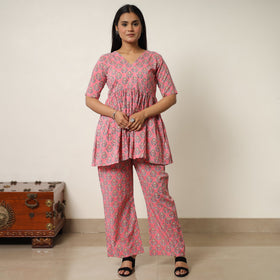 Pink - sanganeri block printed cotton co-ord set 09
