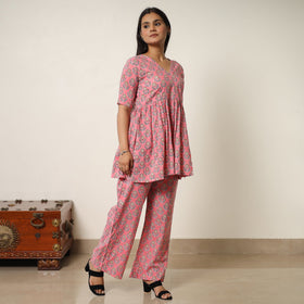 Pink - sanganeri block printed cotton co-ord set 09