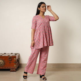Pink - sanganeri block printed cotton co-ord set 09