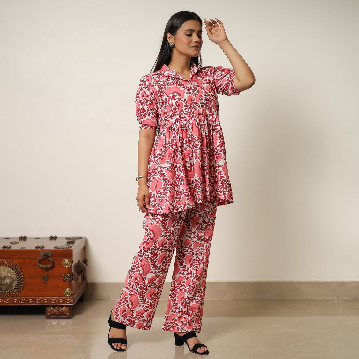 Pink - sanganeri block printed cotton co-ord set 18