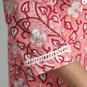 Pink - sanganeri block printed cotton pintuck straight