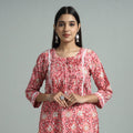 Pink - sanganeri block printed cotton pintuck straight