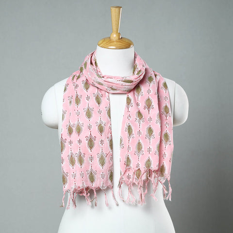  Sanganeri Block Printed Cotton Stole with Tassels 13 