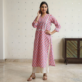 Buy Sanganeri Block Printed Cotton Kurta With Lace Work 42 Online l iTokri.com