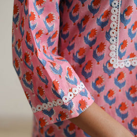 Buy Sanganeri Block Printed Cotton Kurta With Lace Work 42 Online l iTokri.com
