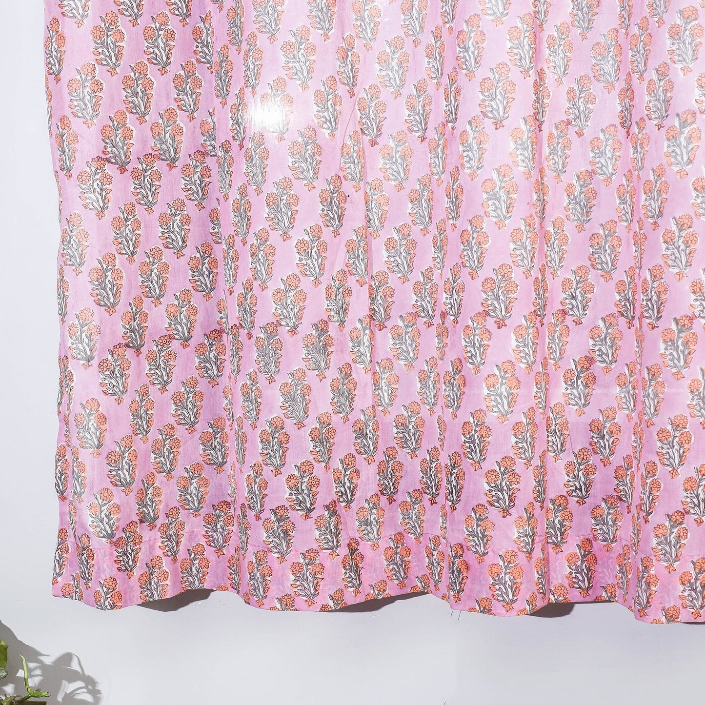Pink - sanganeri printed cotton window curtain (5 x 3 feet)