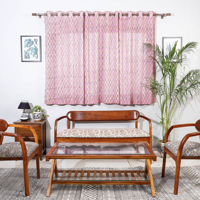 Pink - sanganeri printed cotton window curtain (5 x 3 feet)
