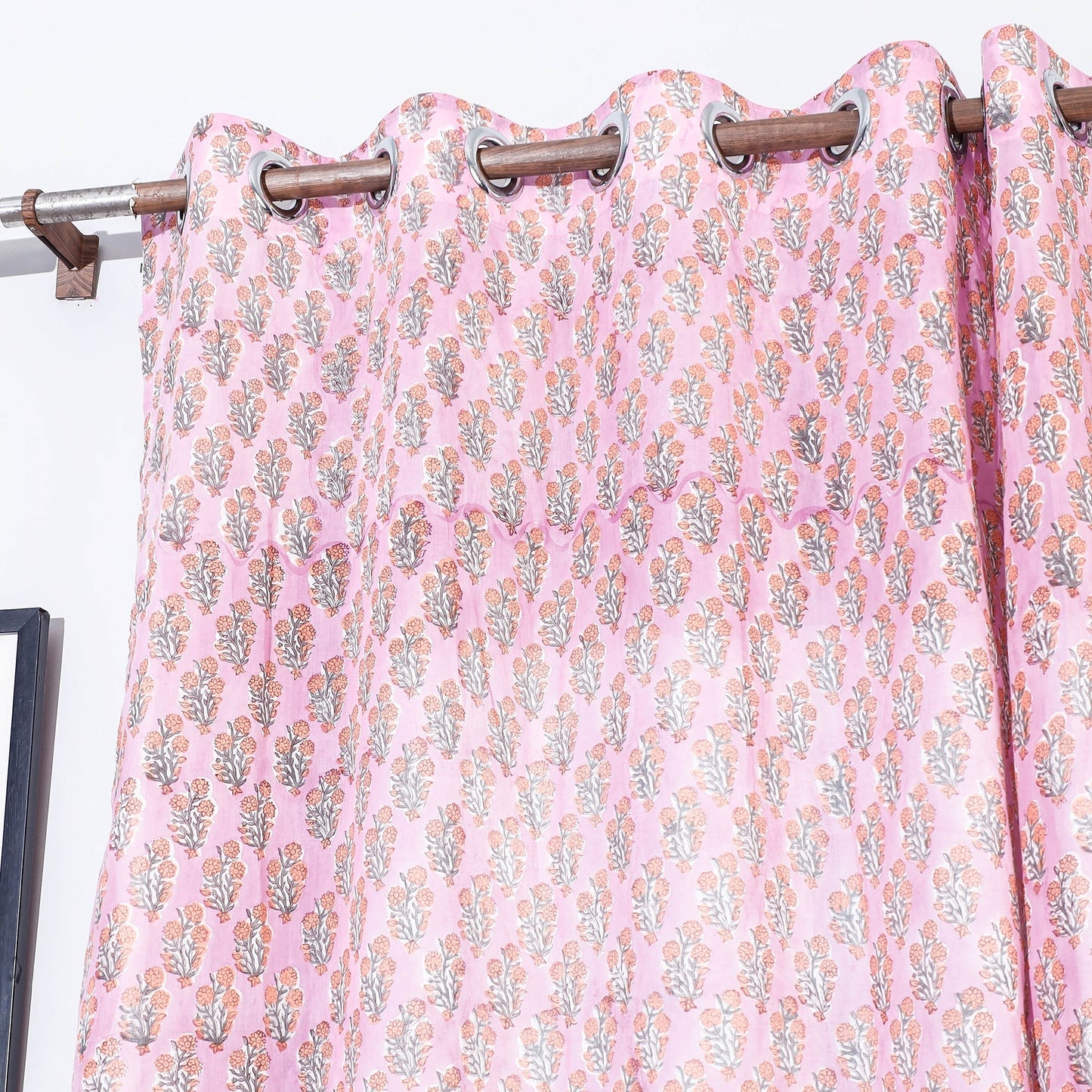 Pink - sanganeri printed cotton window curtain (5 x 3 feet)