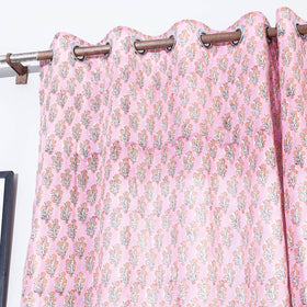 Pink - sanganeri printed cotton window curtain (5 x 3 feet)