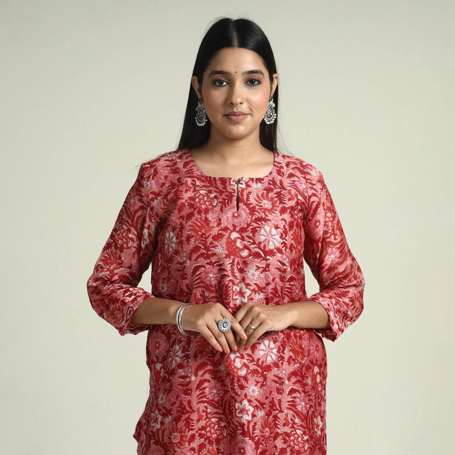 Pink - sanganeri printed maheshwari silk kurta with palazzo