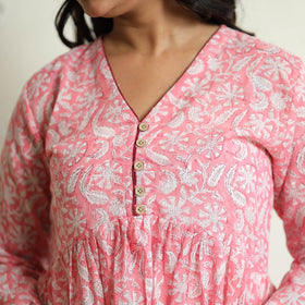 Buy Sanganeri Block Printed Mul Cotton A-Line Kurta Online at iTokri.com