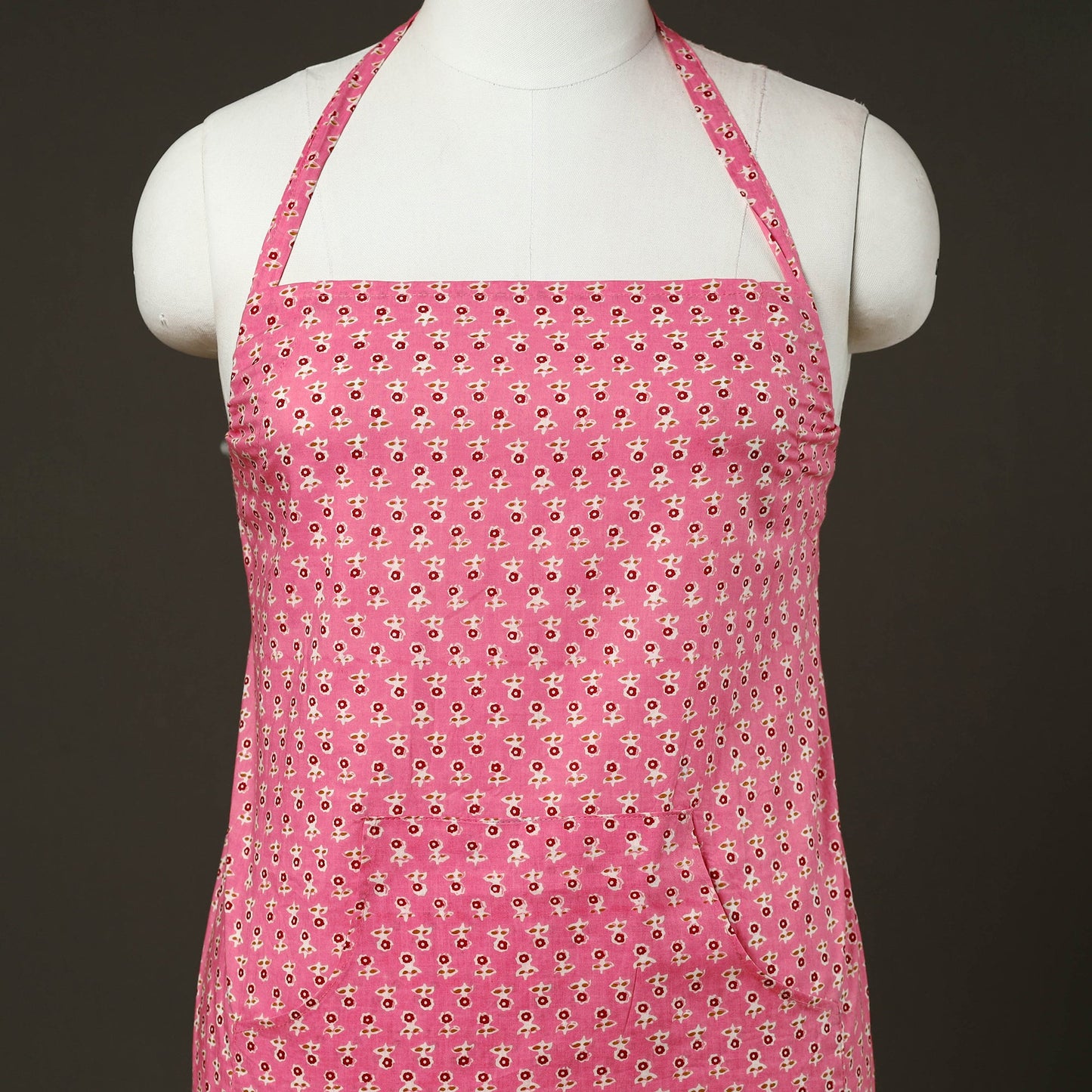 Pink - sanganeri cotton apron with pocket 04 - handcrafted