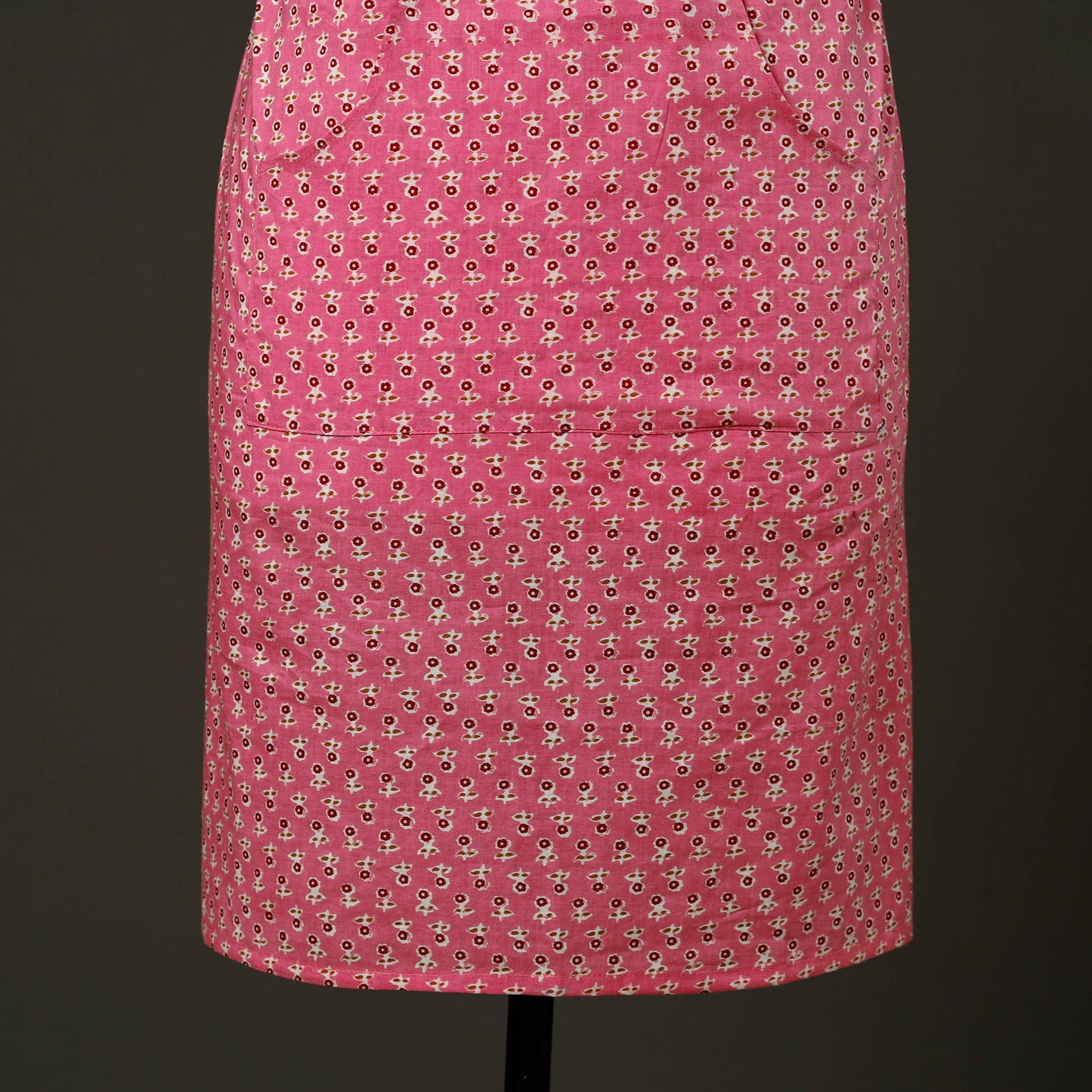 Pink - sanganeri cotton apron with pocket 04 - handcrafted