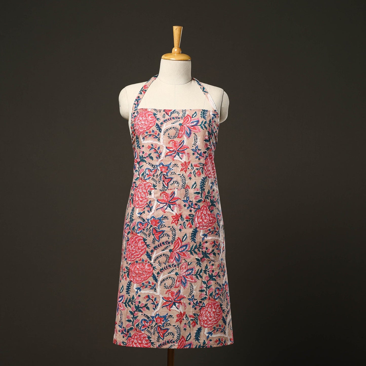 Pink Sanganeri Block Print Cotton Apron with Pocket