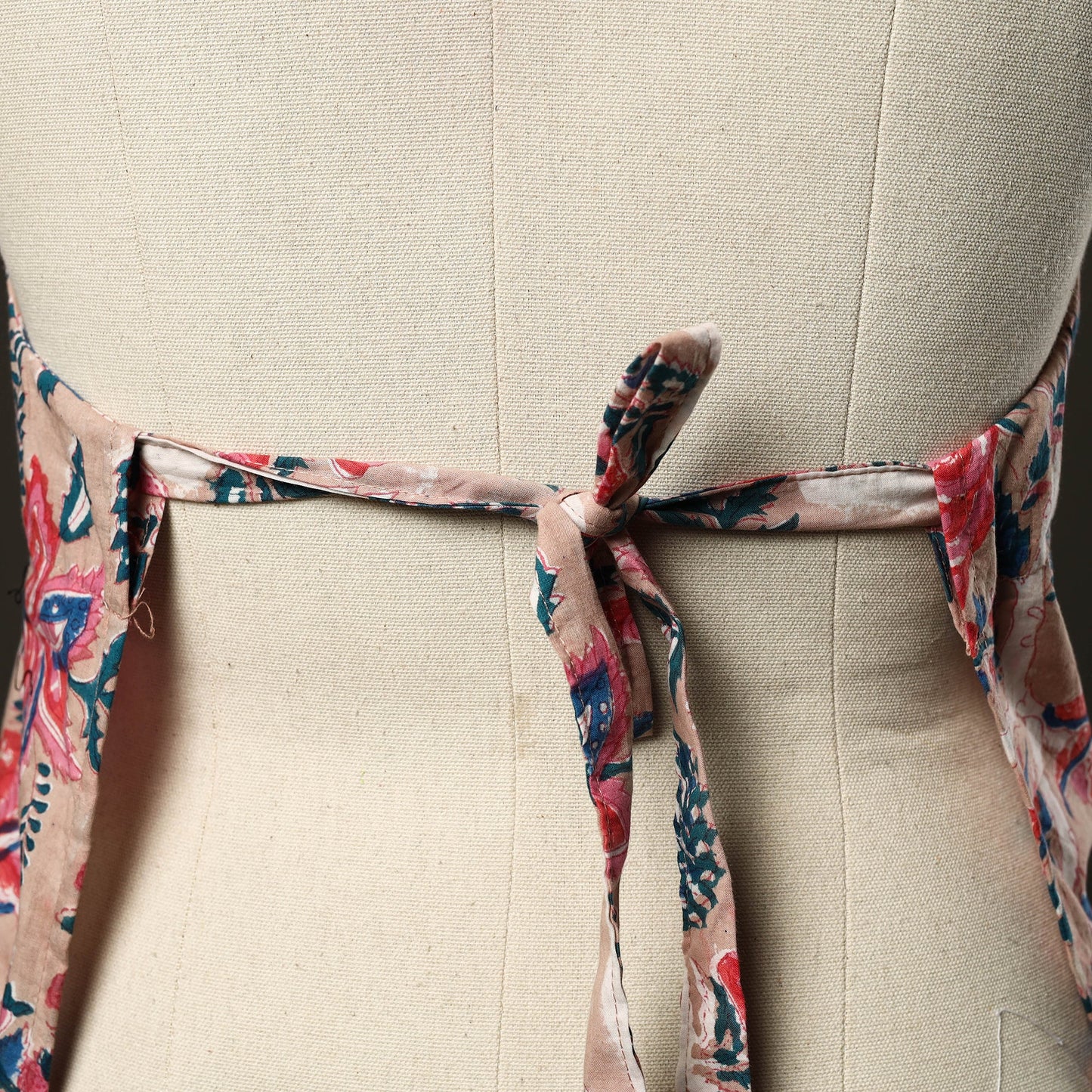 Pink Sanganeri Block Print Cotton Apron with Pocket