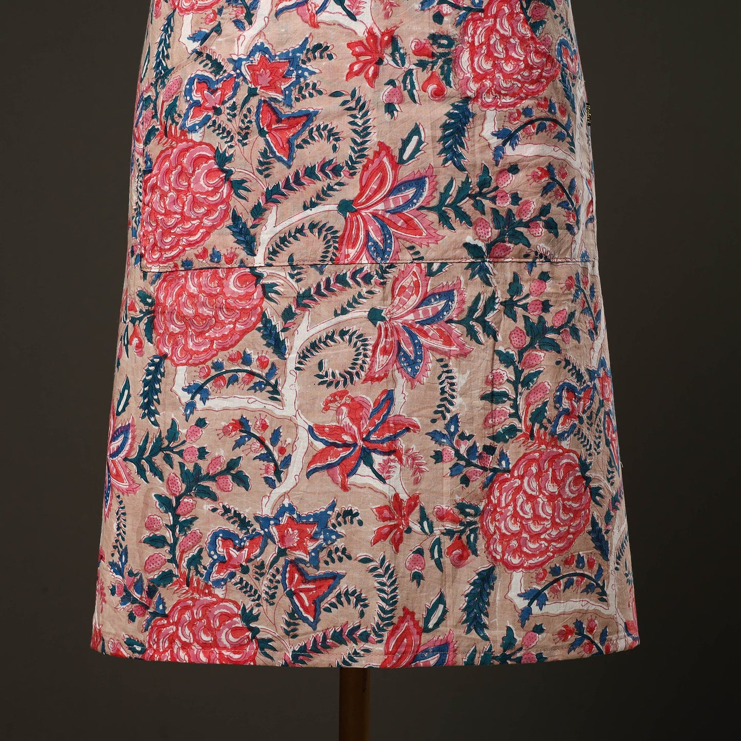 Pink Sanganeri Block Print Cotton Apron with Pocket