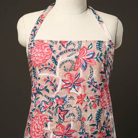 Pink Sanganeri Block Print Cotton Apron with Pocket
