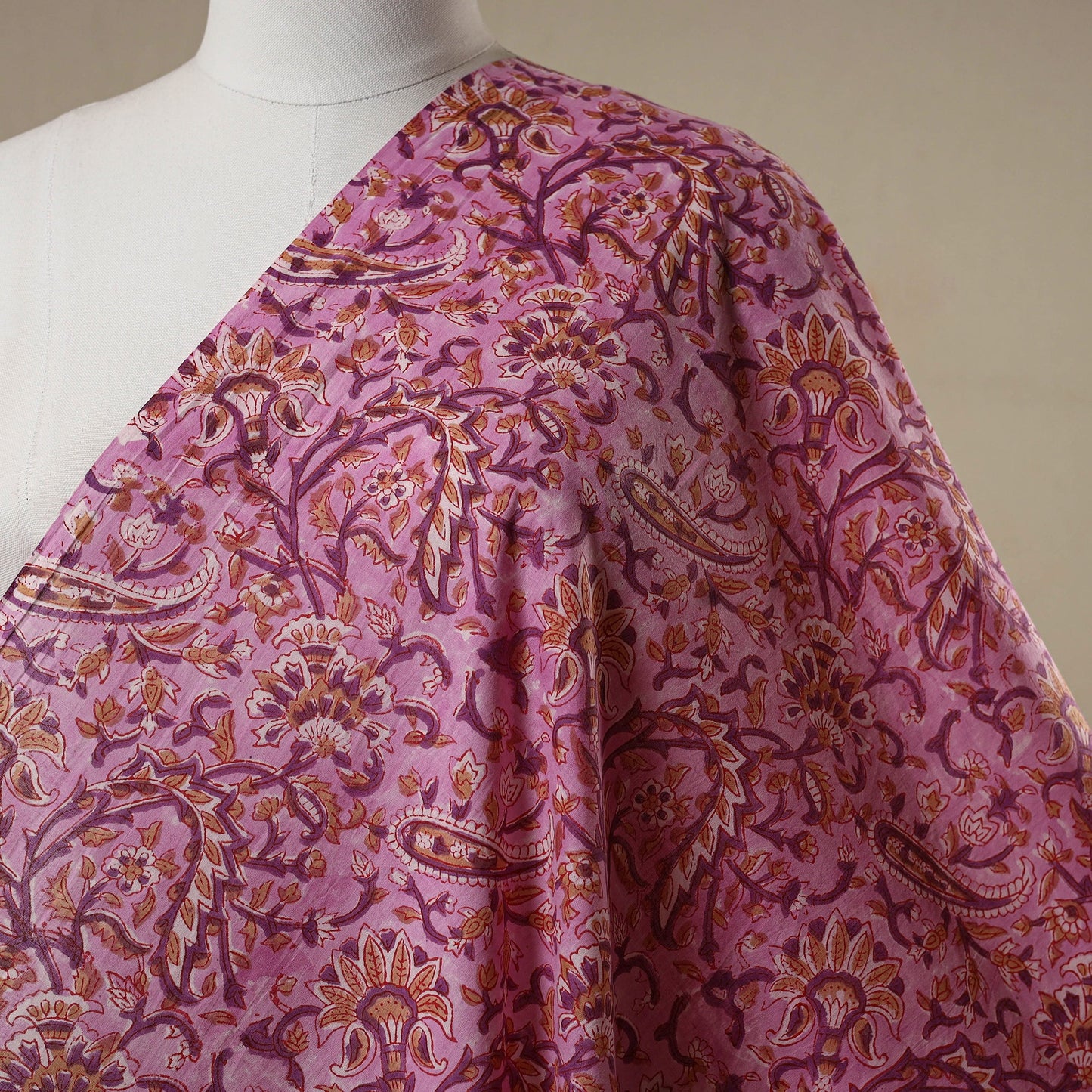 Pink - sanganeri cotton fabric 01 - handcrafted