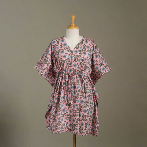 Pink Sanganeri Block Print Cotton Kaftan (Medium) 
