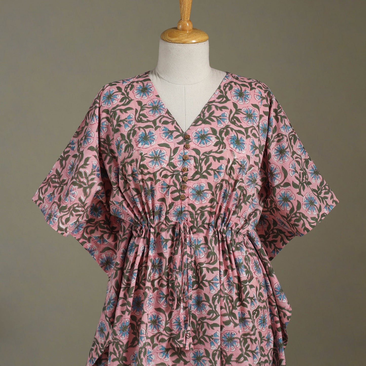 Pink Sanganeri Block Print Cotton Kaftan (Medium) 