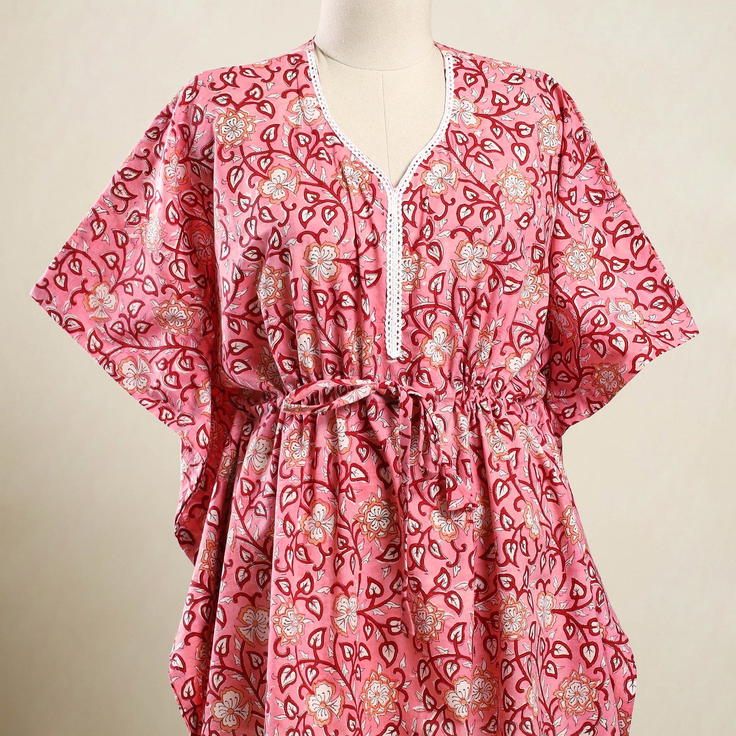 Buy Pink Sanganeri Block Print Cotton Kaftan