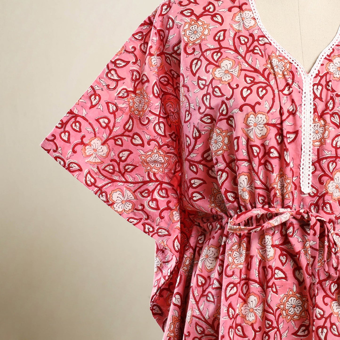 Buy Pink Sanganeri Block Print Cotton Kaftan