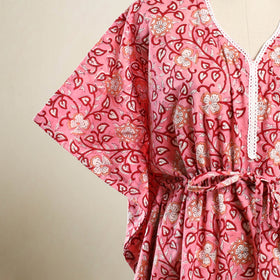 Buy Pink Sanganeri Block Print Cotton Kaftan