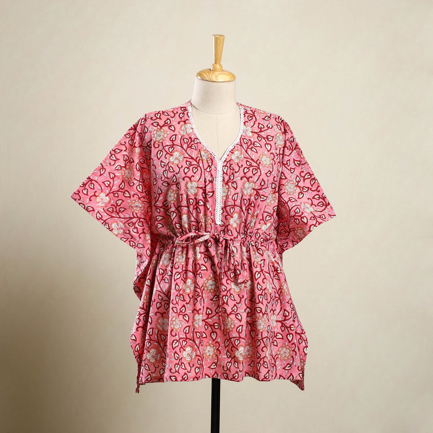 Buy Pink Sanganeri Block Print Cotton Kaftan