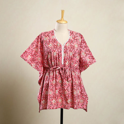 Buy Pink Sanganeri Block Print Cotton Kaftan