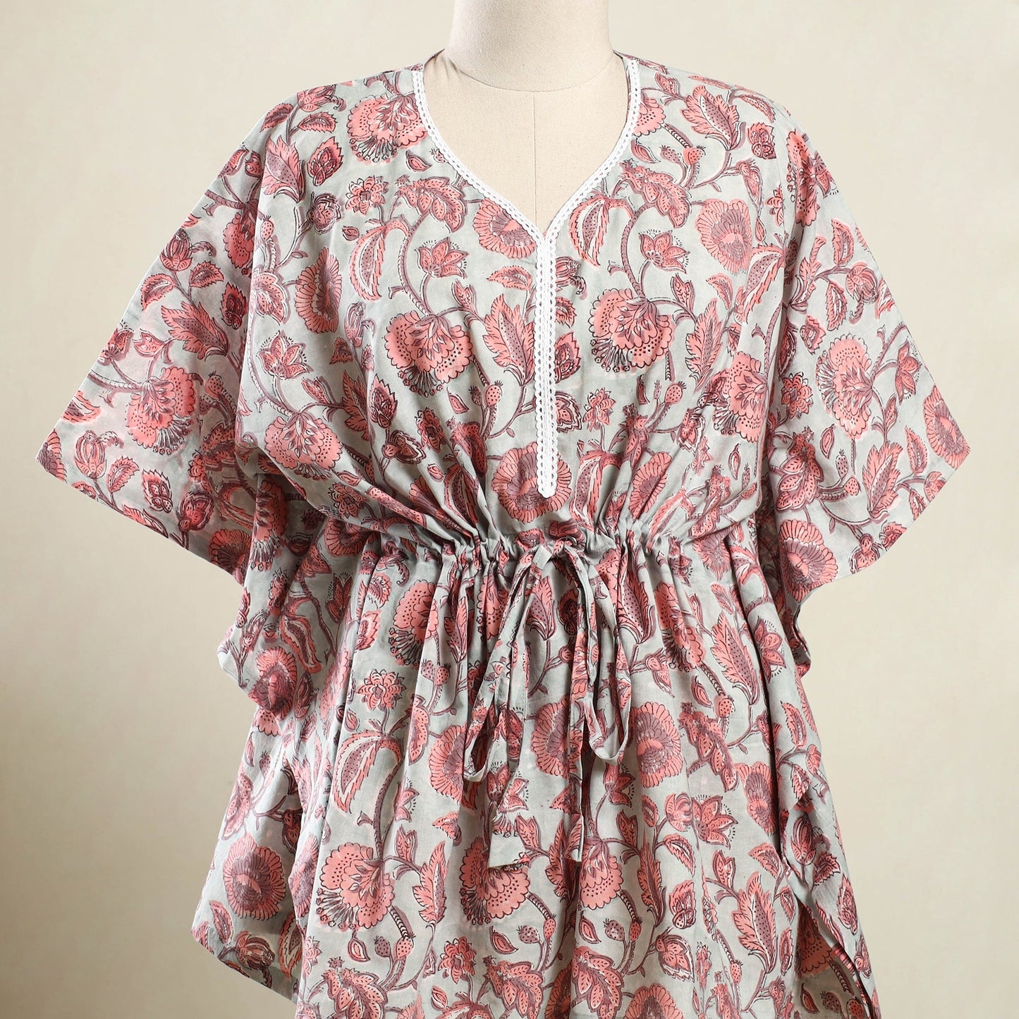 Buy Pink Sanganeri Block Print Cotton Kaftan