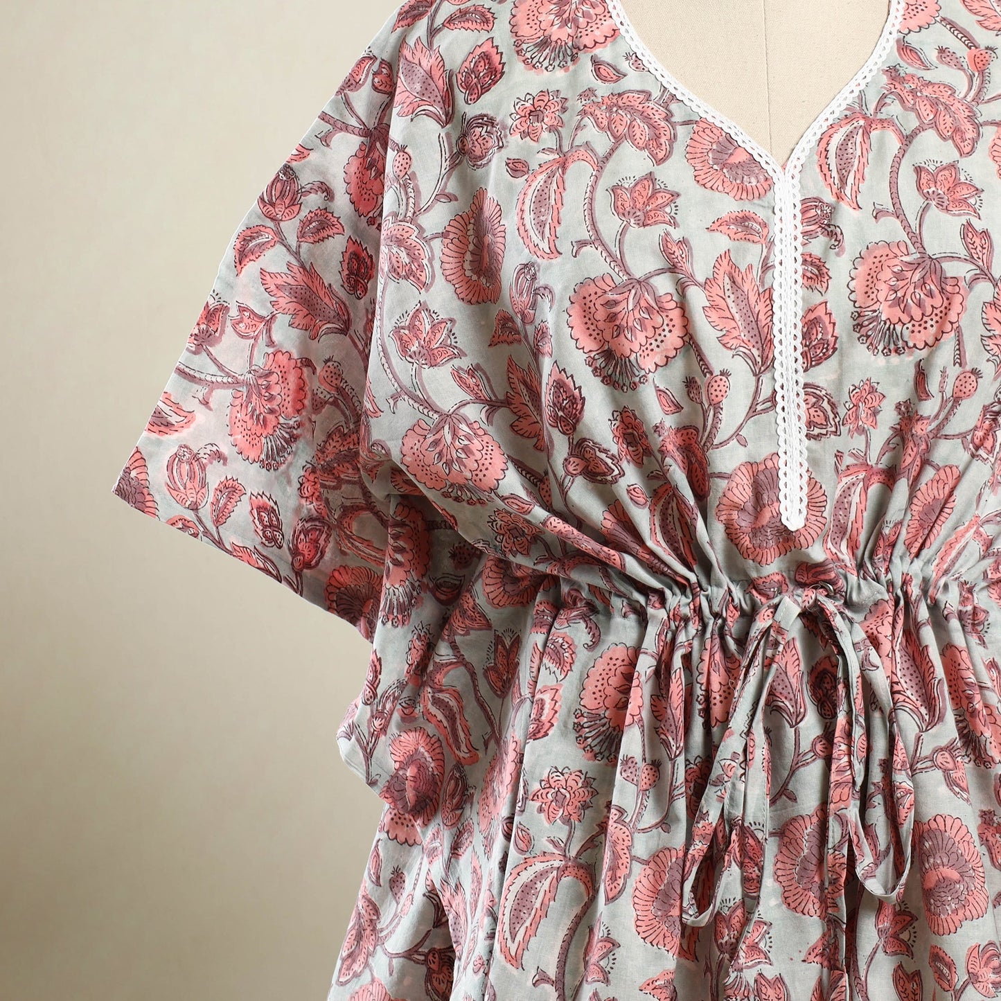 Buy Pink Sanganeri Block Print Cotton Kaftan