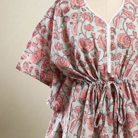 Buy Pink Sanganeri Block Print Cotton Kaftan