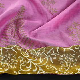 Pink - sanganeri gold printed chanderi silk blouse piece 51