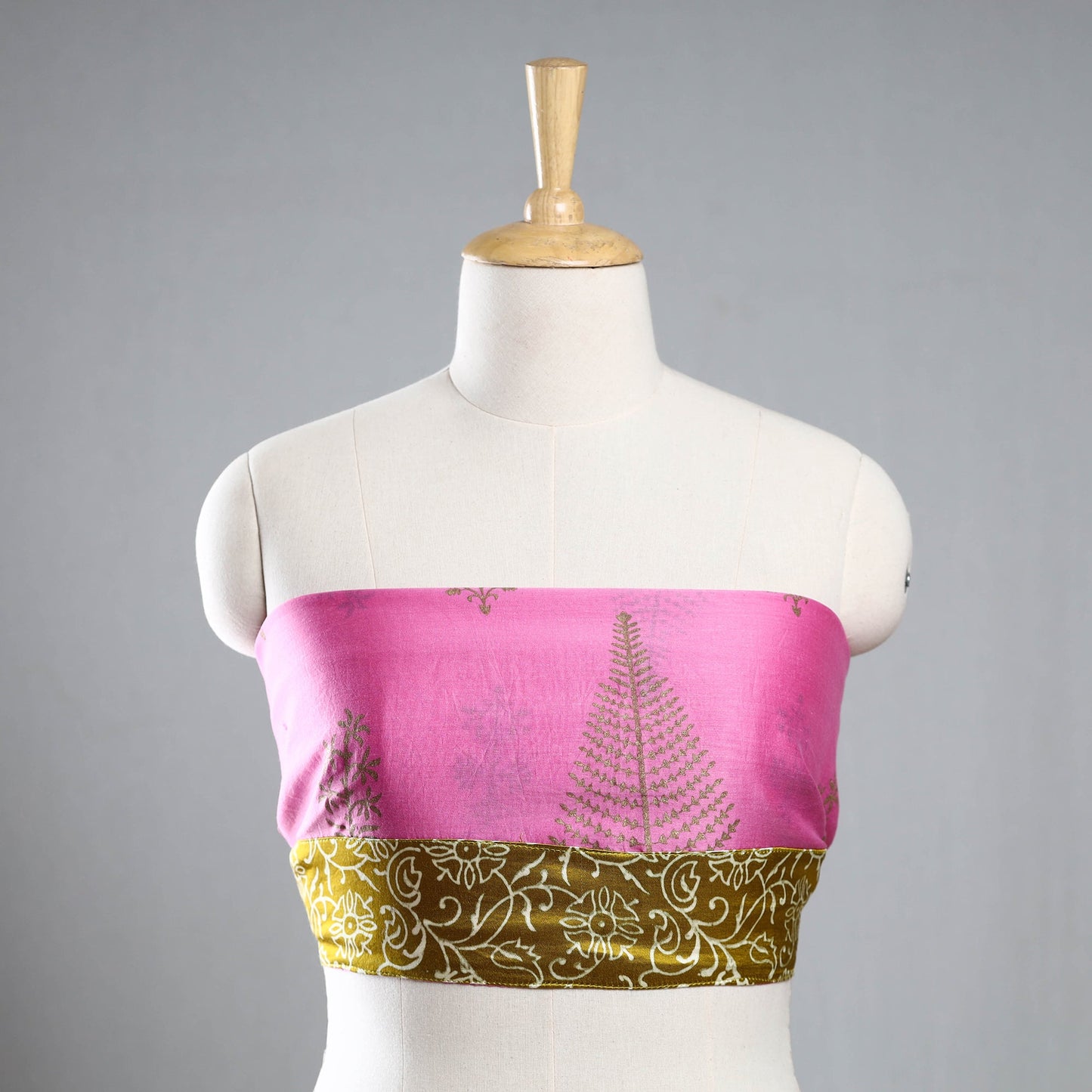 Pink - sanganeri gold printed chanderi silk blouse piece 51
