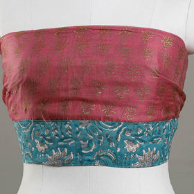 Buy  Sanganeri Gold Block Printed Chanderi Silk Blouse Piece Online at iTokri.com