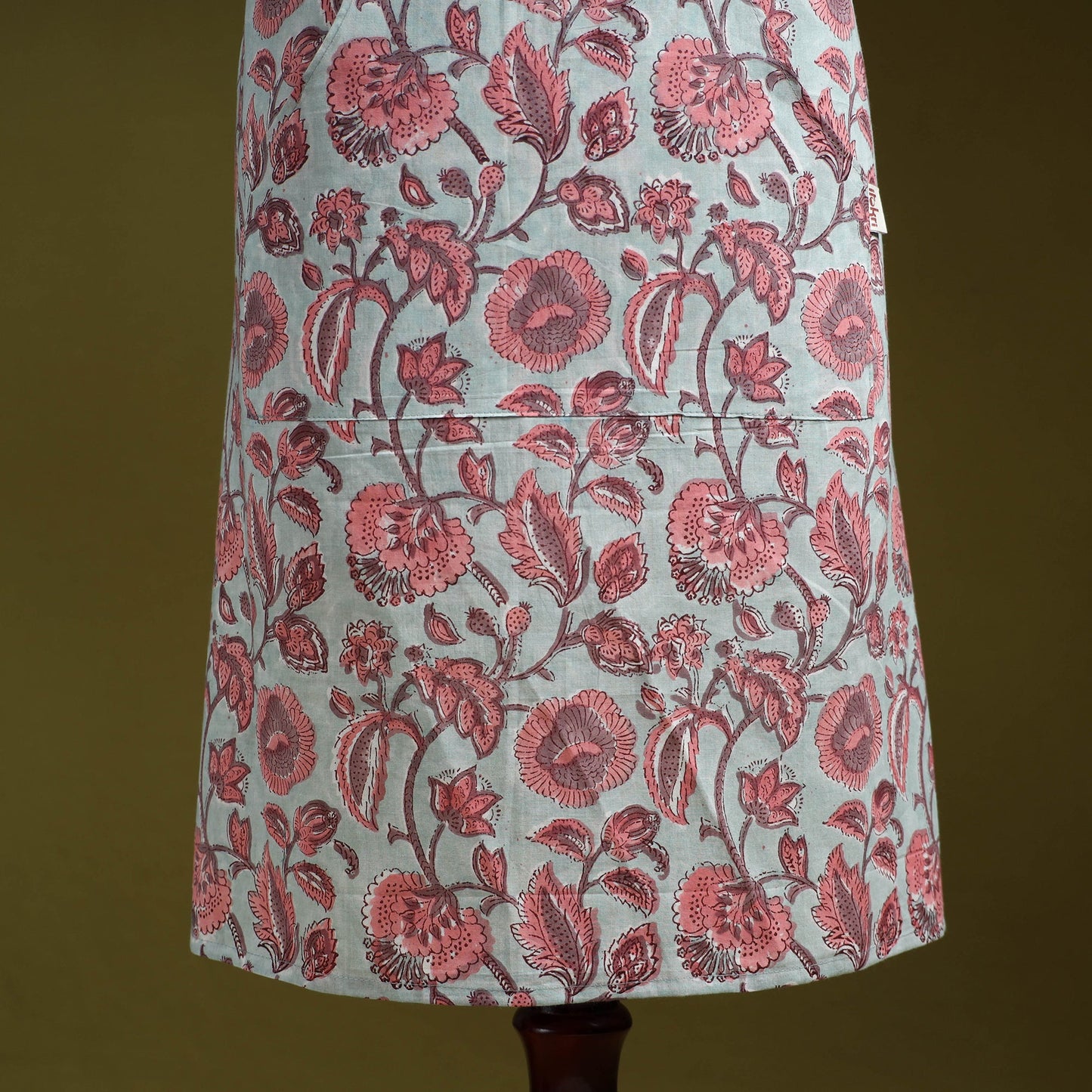 Pink - sanganeri hand block print apron with pocket 05