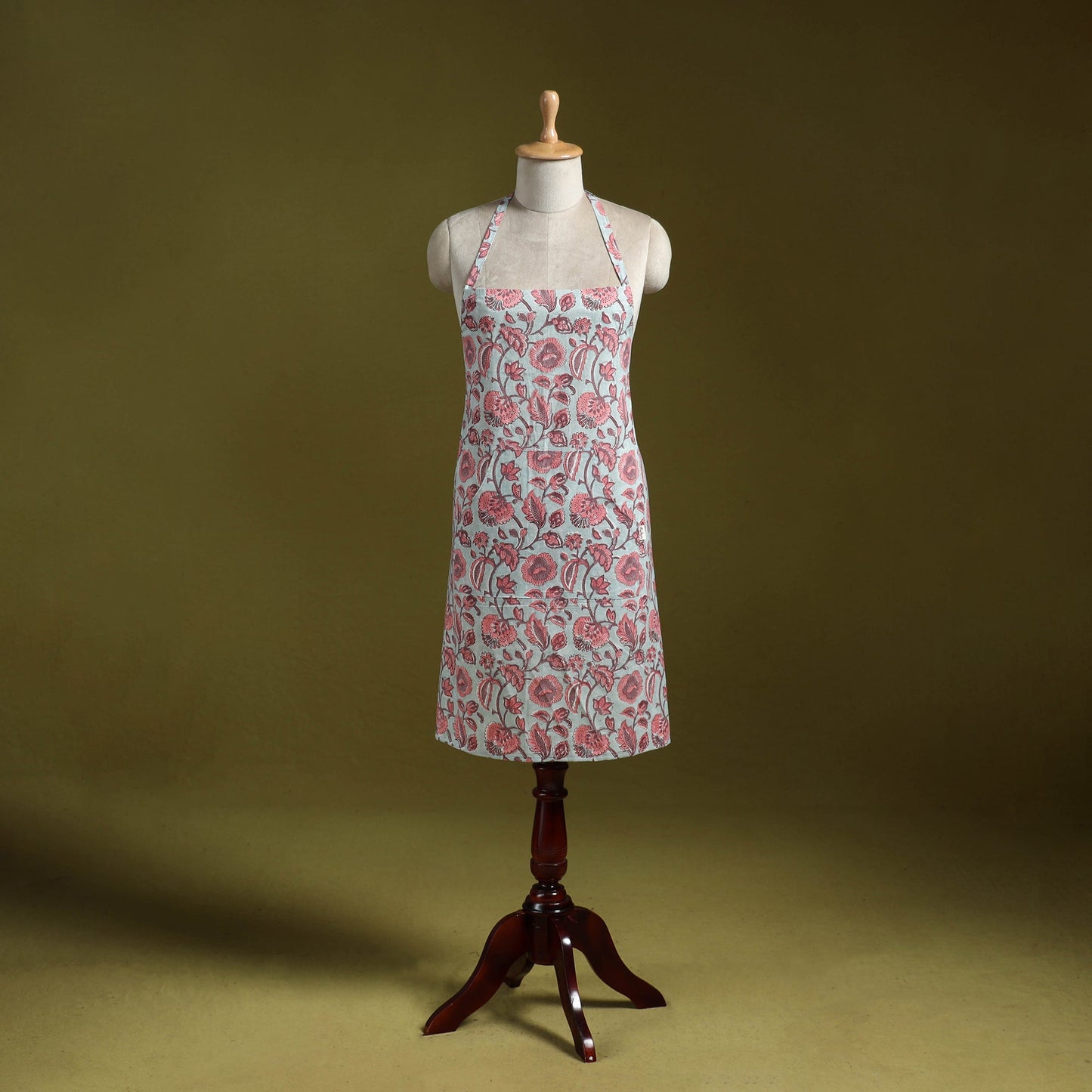 Pink - sanganeri hand block print apron with pocket 05