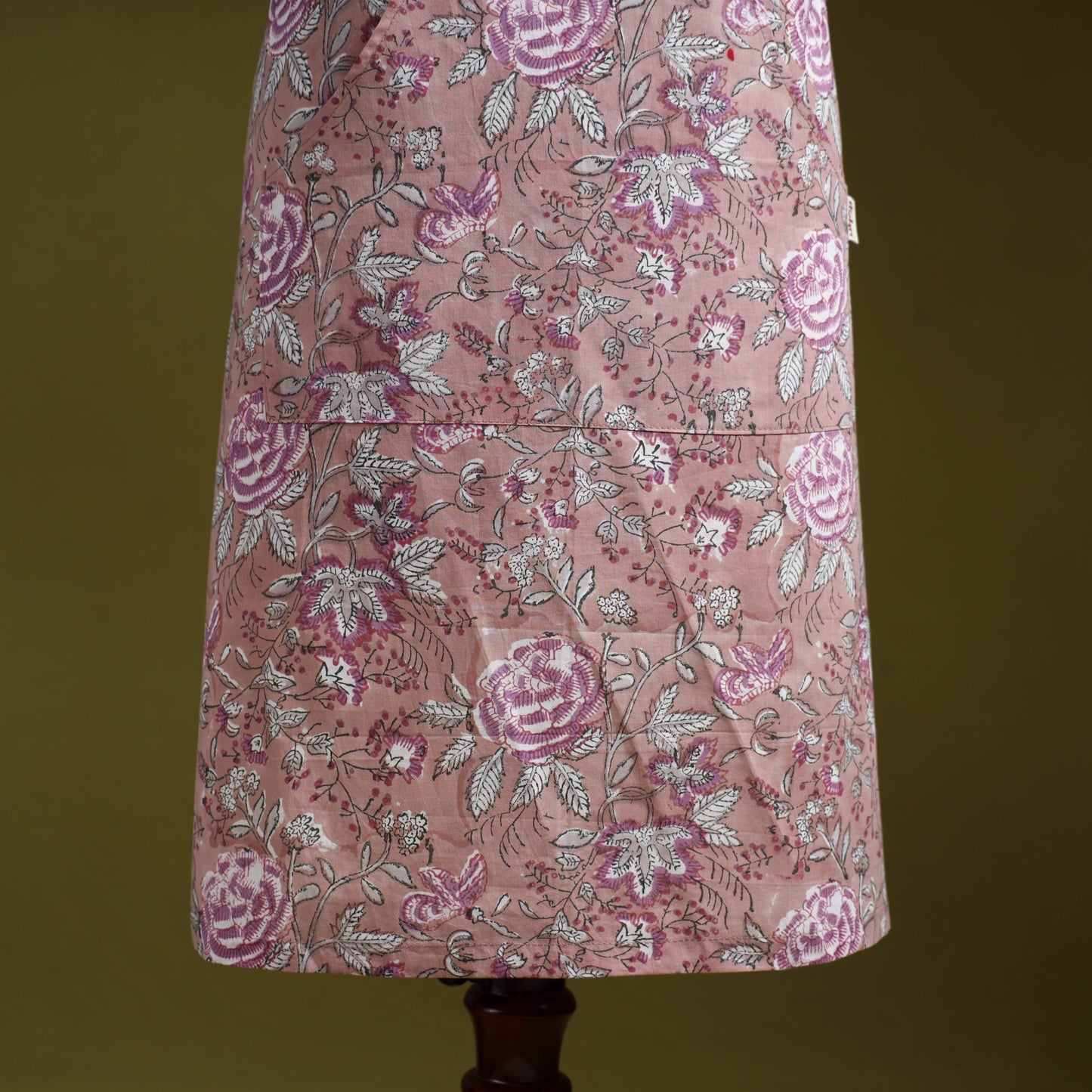 Pink - sanganeri hand block print apron with pocket 07