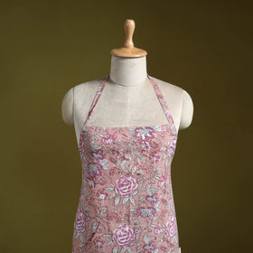Pink - sanganeri hand block print apron with pocket 07