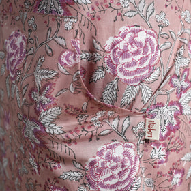 Pink - sanganeri hand block print apron with pocket 07