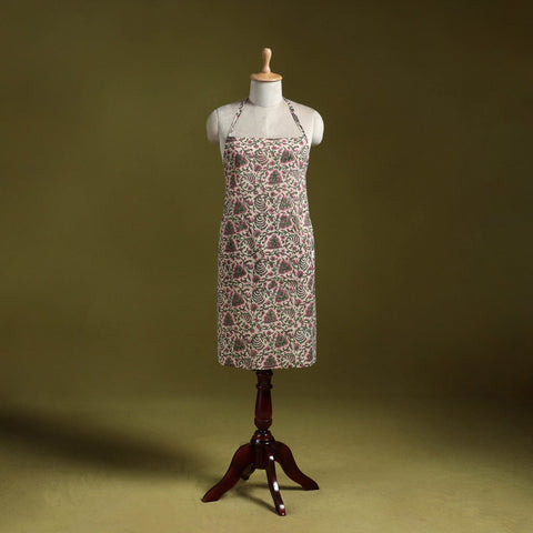 Pink - sanganeri hand block print apron with pocket 26