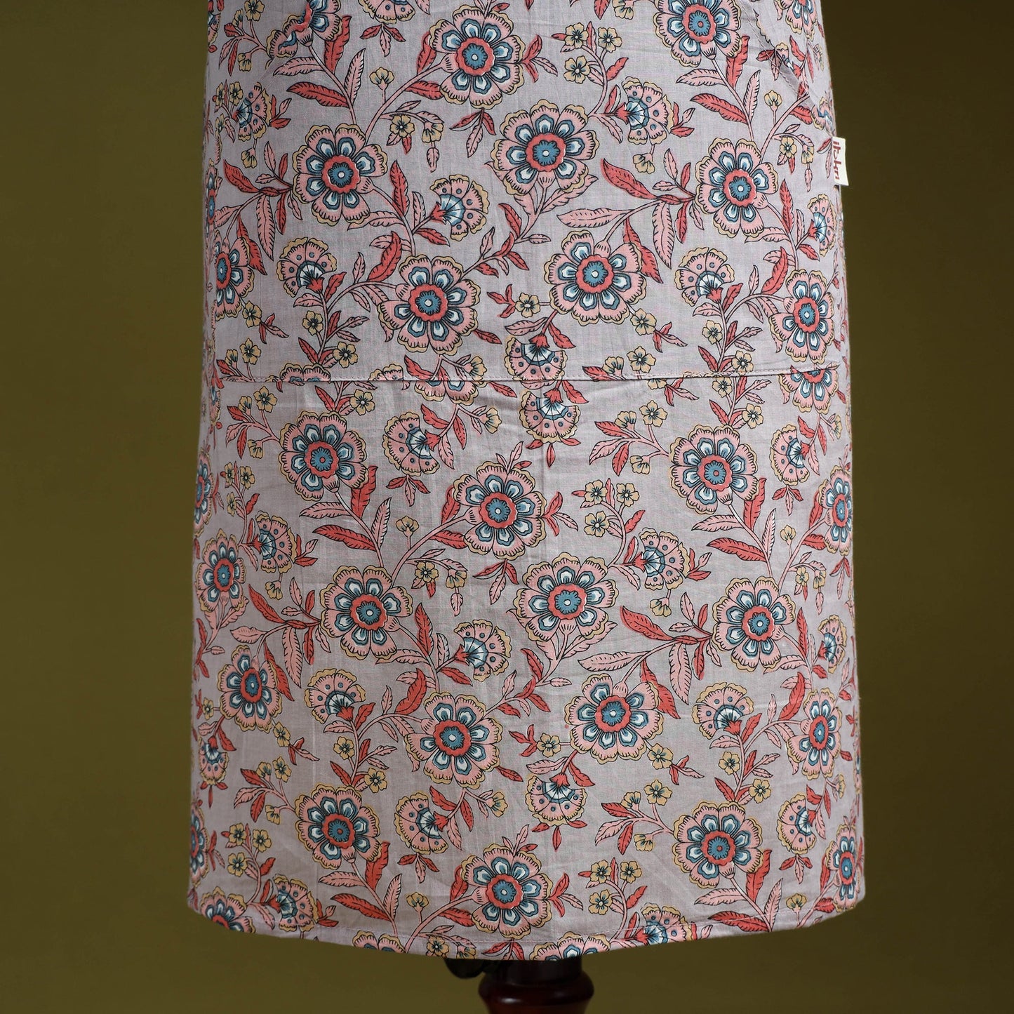 Pink - sanganeri hand block print apron with pocket 35