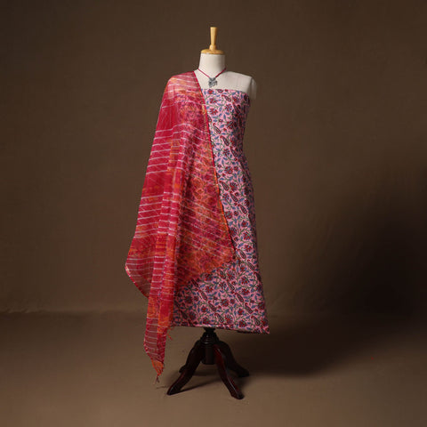 Sanganeri hand block print cotton 2pc unstitched dress