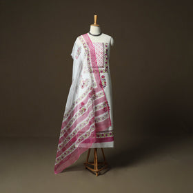 Sanganeri hand block print cotton 3pc unstitched dress