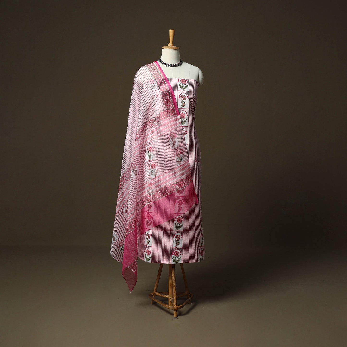 Sanganeri hand block print cotton 3pc unstitched dress