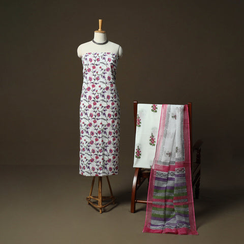Sanganeri hand block print cotton 3pc unstitched dress