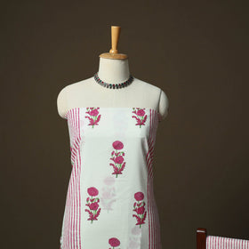 Sanganeri hand block print cotton 3pc unstitched dress