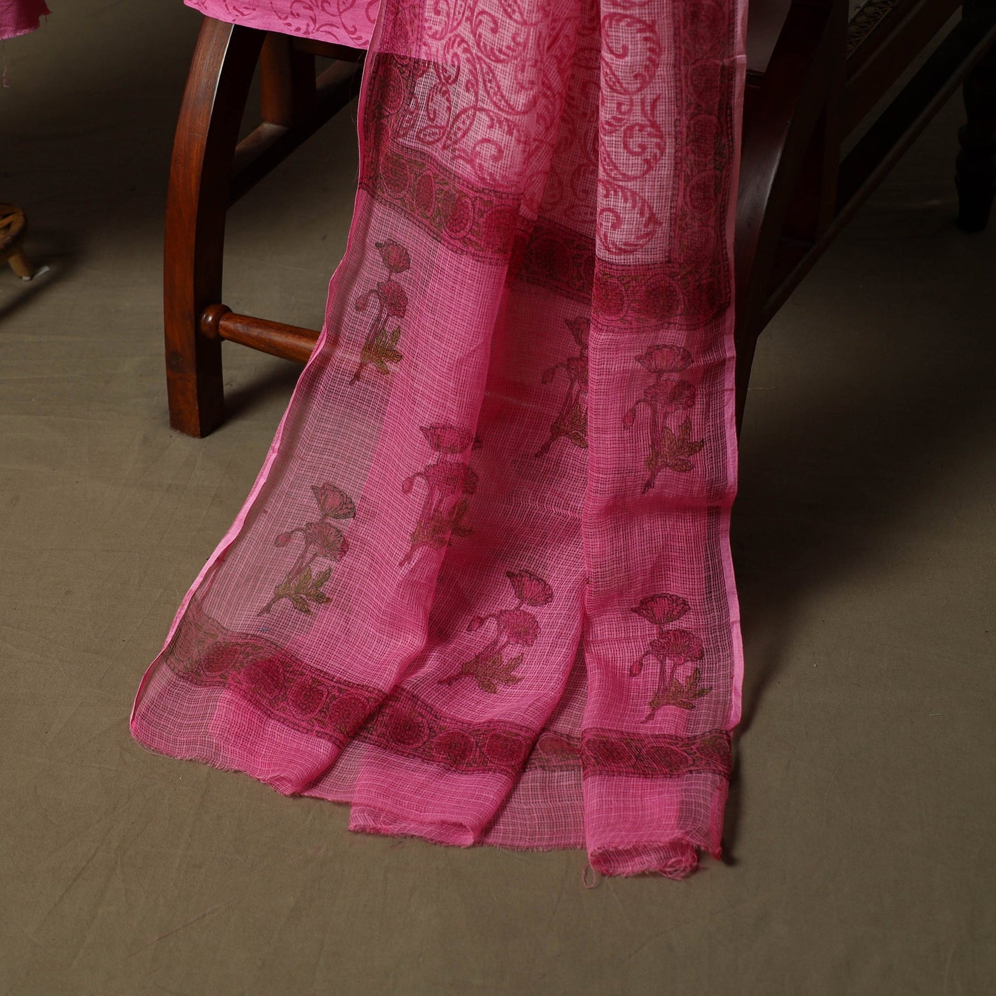Sanganeri hand block print cotton 3pc unstitched dress