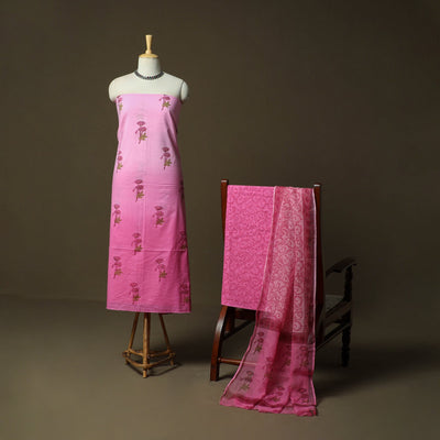 Sanganeri hand block print cotton 3pc unstitched dress
